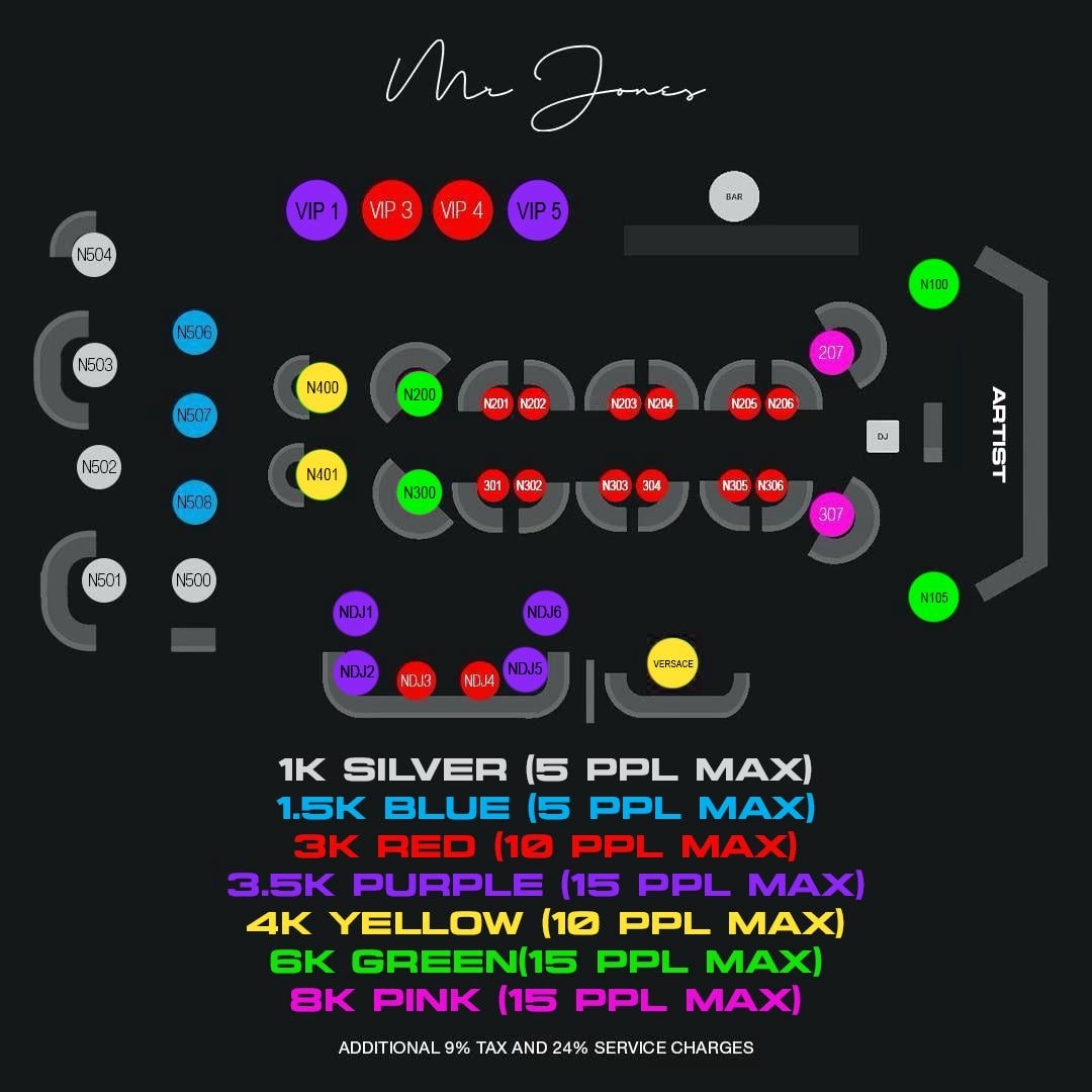 Mr Jones Miami floor plan and VIP table pricing